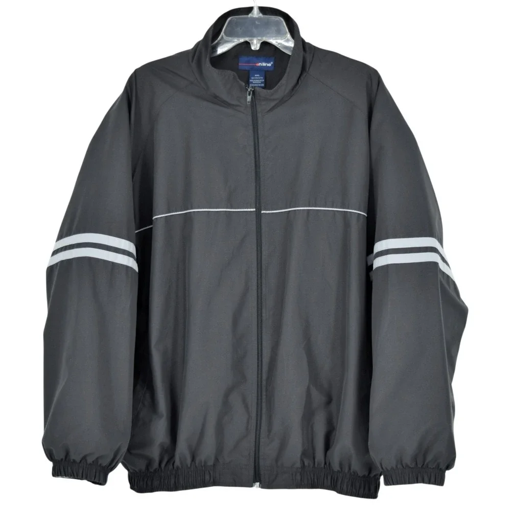 Vintage On Line Windbreaker Jacket Men XXL Black Dual Stripe Full Zip Mesh Lined